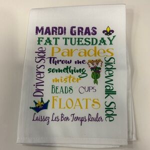 Mardi Gras Kitchen Towel - White, Purple, Green, Yellow